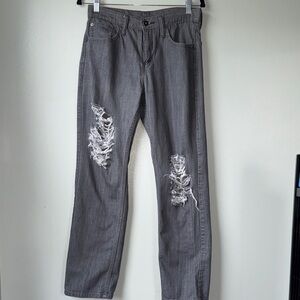 Levi's Mens/Women's 514 Gray Straight Ripped Jeans